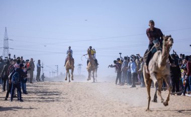 Bikaner, Rajasthan, Hindistan - 14 Ocak 2023: Deve Festivali Bikaner, deve festivali sırasında bikaner 'in kum tepelerinde deve dansı yaparak deve dansı yaptı. Deve dansı en önemli eğlencedir..
