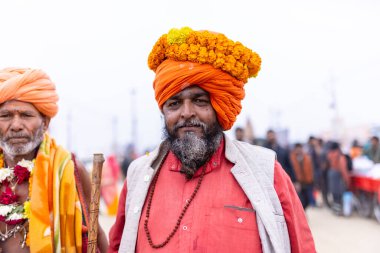 Prayagraj, Uttar Pradesh, Hindistan - 14 Ocak 2025: Mahakumbh, Mahakumbh, Kutsal Naga sadhu baba grubu.