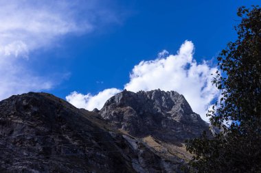 Himalaya, Himalaya dağının karla kaplı panoramik manzarası. Himalaya Dağları 'nın kışın Kedarnath Vadisi' ndeki manzarası.