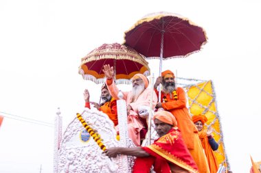 Prayagraj, Uttar Pradesh, Hindistan - 14 Ocak 2025: Mahakumbh, Mahakumbh, Kutsal Naga sadhu baba grubu.