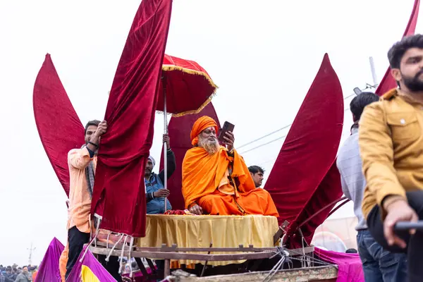 Prayagraj, Uttar Pradesh, Hindistan - 14 Ocak 2025: Mahakumbh, Mahakumbh, Kutsal Naga sadhu baba grubu.