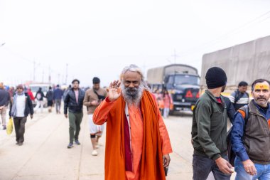 Prayagraj, Uttar Pradesh, Hindistan - 14 Ocak 2025: Mahakumbh, Mahakumbh, Kutsal Naga sadhu baba grubu.