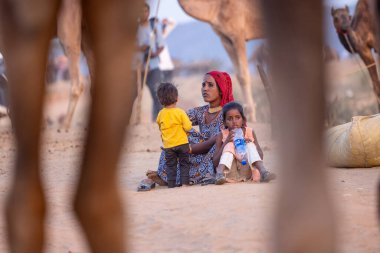 Puşkar, Rajasthan, Hindistan - 10 Kasım 2024: Geleneksel giysili bir Rajasthani insanının portresi.