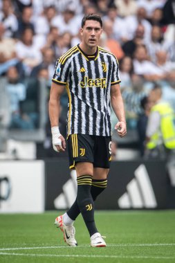 Torino, İtalya. 16 Eylül 2023. İtalyan Serisi A Futbol Şampiyonası 2023 / 24. Juventus Lazio 'ya karşı 3-1. Dusan Vlahoviç, Juventus.