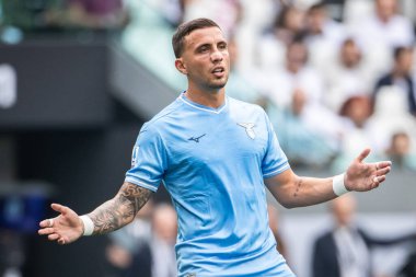 Torino, İtalya. 16 Eylül 2023. İtalyan Serisi A Futbol Şampiyonası 2023 / 24. Juventus Lazio 'ya karşı 3-1. Luca Pellegrini, Lazio.