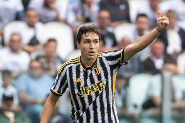 Torino, İtalya. 16 Eylül 2023. İtalyan Serisi A Futbol Şampiyonası 2023 / 24. Juventus Lazio 'ya karşı 3-1. Federico Chiesa, Juventus.