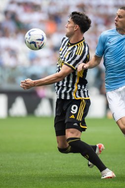 Torino, İtalya. 16 Eylül 2023. İtalyan Serisi A Futbol Şampiyonası 2023 / 24. Juventus Lazio 'ya karşı 3-1. Dusan Vlahoviç, Juventus, 3-1 'lik skorla.