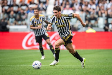 Torino, İtalya. 16 Eylül 2023. İtalyan Serisi A Futbol Şampiyonası 2023 / 24. Juventus Lazio 'ya karşı 3-1. Andrea Cambiaso, Juventus.