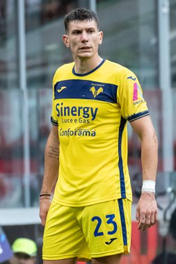 Milan, İtalya. 23 Eylül 2023. İtalyan Serisi A futbol şampiyonası. AC Milan Hellas Verona 'ya karşı 1-0. Giangiacomo Magnani, Verona.