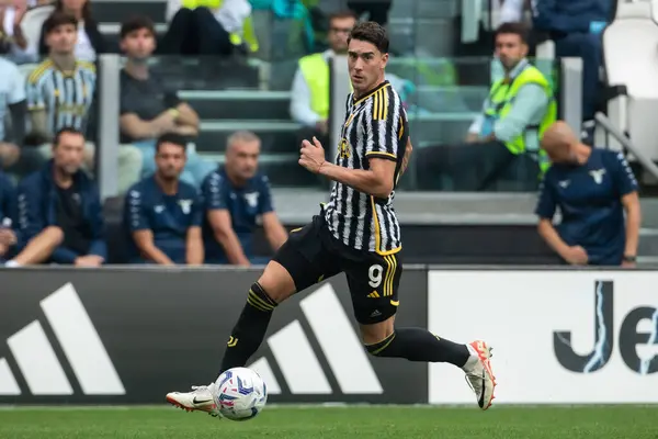 stock image Turin, Italy. 16 September 2023. Italian Serie A Football Championship 2023/24. Juventus VS Lazio 3-1. Dusan Vlahovic, Juventus.