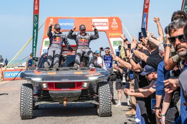 Yanbu, Saudi Arabia. 05-19 Jenuary 2024. #204, Carlos Sainz  Lucas Cruz, Audi RS Q e-tron, Team Audi Sport, winners of Dakar Rally clipart