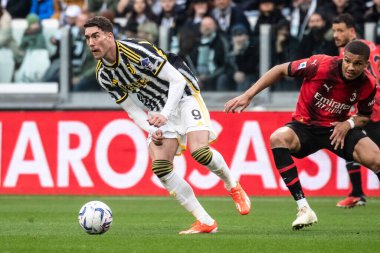 Torino, İtalya. 27 Nisan 2024. İtalyan Serisi A Futbol Şampiyonası. Juventus FC, Milan 'a karşı. Dusan Vlahoviç, Juventus.