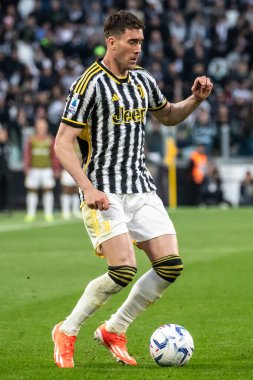 Torino, İtalya. 27 Nisan 2024. İtalyan Serisi A Futbol Şampiyonası. Juventus FC, Milan 'a karşı 0-0. Dusan Vlahoviç, Juventus.