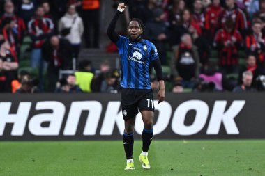 Dublin, İrlanda. 22 Mayıs 2024, Aviva Stadyumu. UEFA Avrupa Ligi Finali. Atalanta, Bayer Leverkusen 'e karşı 3-0. Ademola Lookman, Atalanta, golü kutluyor.