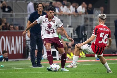 Milan, İtalya, Giuseppe Meazza Stadyumu. 17 Ağustos 2024. İtalyan Serisi A Futbol Şampiyonası. AC Milan Torino FC 'ye karşı. Raoul Bellanova, Torino.