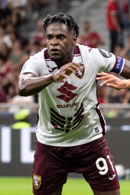 Milan, İtalya, Giuseppe Meazza Stadyumu. 17 Ağustos 2024. İtalyan Serisi A Futbol Şampiyonası. Milan, Torino FC 'ye karşı, 2-2. Duvan Zapata, Torino.