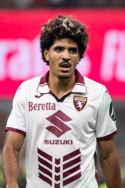 Milan, İtalya, Giuseppe Meazza Stadyumu. 17 Ağustos 2024. İtalyan Serisi A Futbol Şampiyonası. Milan, Torino FC 'ye karşı, 2-2. Saul Coco, Torino.