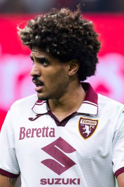 Milan, İtalya, Giuseppe Meazza Stadyumu. 17 Ağustos 2024. İtalyan Serisi A Futbol Şampiyonası. Milan, Torino FC 'ye karşı, 2-2. Saul Coco, Torino.