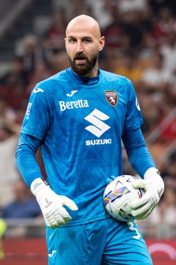 Milan, İtalya, Giuseppe Meazza Stadyumu. 17 Ağustos 2024. İtalyan Serisi A Futbol Şampiyonası. Milan, Torino FC 'ye karşı, 2-2. Vanja Milinkoviç Saviç, kaleci Torino.