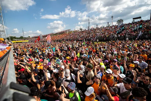 stock image Budapest, Hungary. Hungaroring Circuit. 21 July 2024. Formula1 World Championshp. Hungarian Grand Prix. Race. F1 fans at the end of the race.