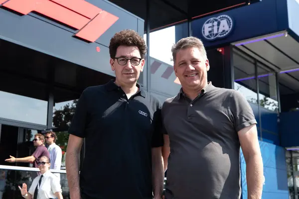 stock image Monza, Italy. 1st September 2024. Formula 1 Pirelli Gran Premio D'Italia. Sunday, race day. Mattia Binotto, Team Principal Audi Formula 1 with the Audi CEO, Gernot Dollner.