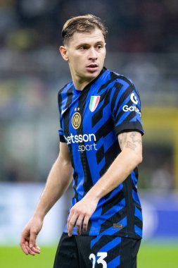 Milan, İtalya. Giuseppe Meazza Stadyumu, San Siro. 27 Ekim 2024. İtalyan EniLive Futbol Şampiyonası 2024-25. Inter, Juventus 'a karşı 4-4. Nicolo Barella, Inter..