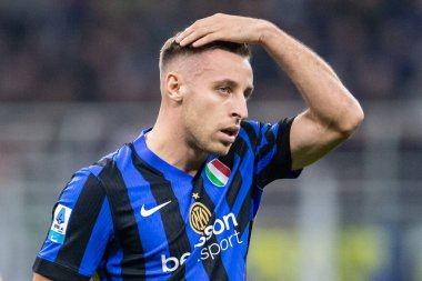 Milan, İtalya. Giuseppe Meazza Stadyumu, San Siro. 27 Ekim 2024. İtalyan EniLive Futbol Şampiyonası 2024-25. Inter, Juventus 'a karşı 4-4. Davide Frattesi, İnter.