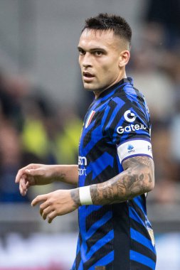 Milan, İtalya. Giuseppe Meazza Stadyumu, San Siro. 27 Ekim 2024. İtalyan EniLive Futbol Şampiyonası 2024-25. Inter, Juventus 'a karşı 4-4. Lautaro Martinez, İnter.