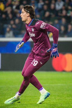 Bergamo, İtalya. 23 Ekim 2024. UEFA Şampiyonlar Ligi. Atalanta BC, Celtic FC 'ye karşı 0-0. Marco Carnesecchi, kaleci Atalanta..