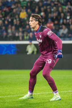 Bergamo, İtalya. 23 Ekim 2024. UEFA Şampiyonlar Ligi. Atalanta BC, Celtic FC 'ye karşı 0-0. Marco Carnesecchi, kaleci Atalanta..