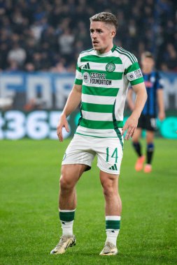 Bergamo, İtalya. 23 Ekim 2024. UEFA Şampiyonlar Ligi. Atalanta BC, Celtic FC 'ye karşı 0-0. Luke McCowan, Kelt.