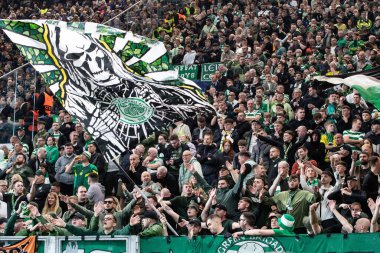 Bergamo, İtalya. 23 Ekim 2024. UEFA Şampiyonlar Ligi. Atalanta BC, Celtic FC 'ye karşı 0-0. Celtic Destekçileri.