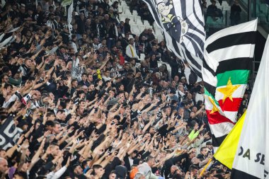 Torino, İtalya. 22 Ekim 2024. UEFa Şampiyonlar Ligi 2024-25. Juventus, VfB Stuttgart 'a karşı 0-1. Destekçiler Juventus.
