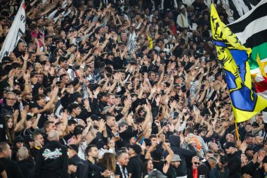 Torino, İtalya. 22 Ekim 2024. UEFa Şampiyonlar Ligi 2024-25. Juventus, VfB Stuttgart 'a karşı 0-1. Destekçiler Juventus.