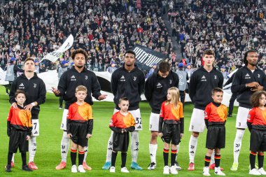 Torino, İtalya. 22 Ekim 2024. UEFa Şampiyonlar Ligi 2024-25. Juventus, VfB Stuttgart 'a karşı 0-1. Juventus oyuncuları maçın başında.