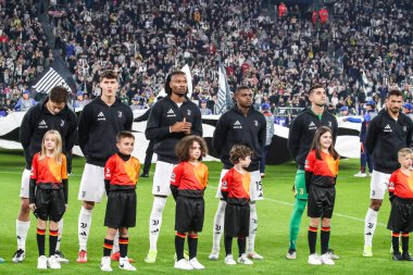 Torino, İtalya. 22 Ekim 2024. UEFa Şampiyonlar Ligi 2024-25. Juventus, VfB Stuttgart 'a karşı 0-1. Juventus oyuncuları maçın başında.