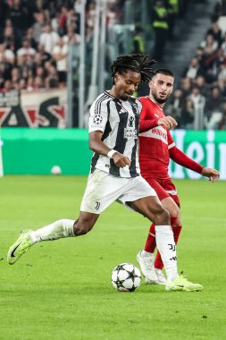 Torino, İtalya. 22 Ekim 2024. UEFa Şampiyonlar Ligi 2024-25. Juventus, VfB Stuttgart 'a karşı 0-1. Khephren Thuram, Juventus.