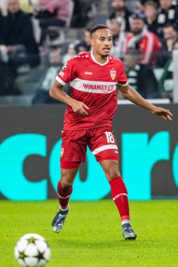Torino, İtalya. 22 Ekim 2024. UEFa Şampiyonlar Ligi 2024-25. Juventus, VfB Stuttgart 'a karşı 0-1. Jamie Leweling, Stuttgart.