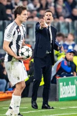 Torino, İtalya. 22 Ekim 2024. UEFA Şampiyonlar Ligi 2024-25. Juventus, VfB Stuttgart 'a karşı 0-1. Thiago Motta, Koç Juventus..