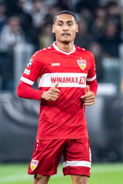 Torino, İtalya. 22 Ekim 2024. UEFa Şampiyonlar Ligi 2024-25. Juventus, VfB Stuttgart 'a karşı 0-1. Enzo Millot, Stuttgart.