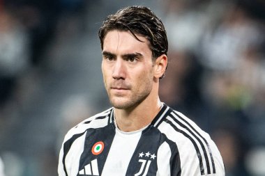 Turin, Italy. 22 October 2024. UEFa Champions League 2024-25. Juventus vs VfB Stuttgart 0-1. Dusan Vlahovic, Juventus, at the begin of the match. clipart