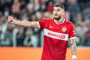 Torino, İtalya. 22 Ekim 2024. UEFa Şampiyonlar Ligi 2024-25. Juventus, VfB Stuttgart 'a karşı 0-1. Jeff Chabot, Stuttgart.