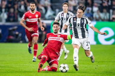 Torino, İtalya. 22 Ekim 2024. UEFa Şampiyonlar Ligi 2024-25. Juventus, VfB Stuttgart 'a karşı 0-1. Atakan Karazor, Stuttgart.