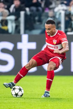 Torino, İtalya. 22 Ekim 2024. UEFa Şampiyonlar Ligi 2024-25. Juventus, VfB Stuttgart 'a karşı 0-1. Jamie Leweling, Stuttgart.