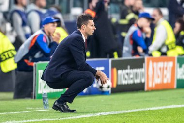 Torino, İtalya. 22 Ekim 2024. UEFA Şampiyonlar Ligi 2024-25. Juventus, VfB Stuttgart 'a karşı 0-1. Thiago Motta, Koç Juventus..