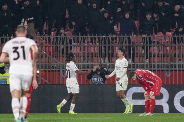 Monza, İtalya. 02-11-2024. U-Power Stadyumu. İtalyan Serisi A futbol şampiyonası 2024-25. Monza Milan 'a karşı 0-1. Tijjani Reijnders, Milan, 1-0 'lık golü attı ve kutladı..