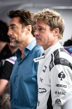 Yas Adası, Abu Dabi. 6-8 Aralık 2024. F1 Abu Dabi Grand Prix 'si. Filmin setinde Brad Pitt ve Javier Bartem oynuyor..