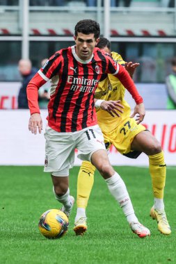 Milan, İtalya. 26 Ocak 2025. Giuseppe Meazza Stadyumu. İtalyan Serisi A Şampiyonası. Milan, Parma 'ya karşı 3-2. Christian Pulisiç, Milan.