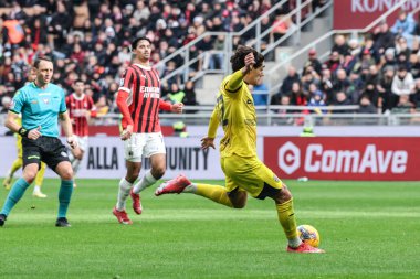 Milan, İtalya. 26 Ocak 2025. Giuseppe Meazza Stadyumu. İtalyan Serisi A Şampiyonası. Milan, Parma 'ya karşı 3-2. Matteo Cancellieri, Parma, skor 0-1..
