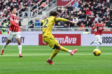 Milan, İtalya. 26 Ocak 2025. Giuseppe Meazza Stadyumu. İtalyan Serisi A Şampiyonası. Milan, Parma 'ya karşı 3-2. Matteo Cancellieri, Parma, skor 0-1..